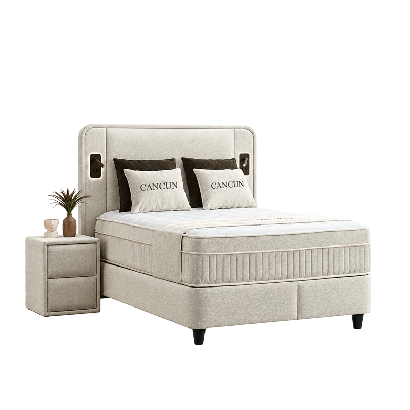 Upholstered bedroom with mattress CANCUN 140 X 200 - cream 01