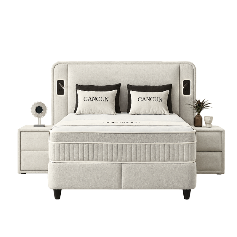 Upholstered bedroom with mattress CANCUN 140 X 200 - cream 01