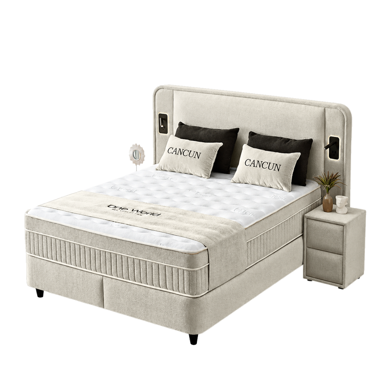 Upholstered bedroom with mattress CANCUN 140 X 200 - cream 01