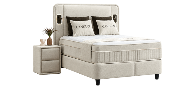 Upholstered bedroom with mattress CANCUN 140 X 200 - cream 01