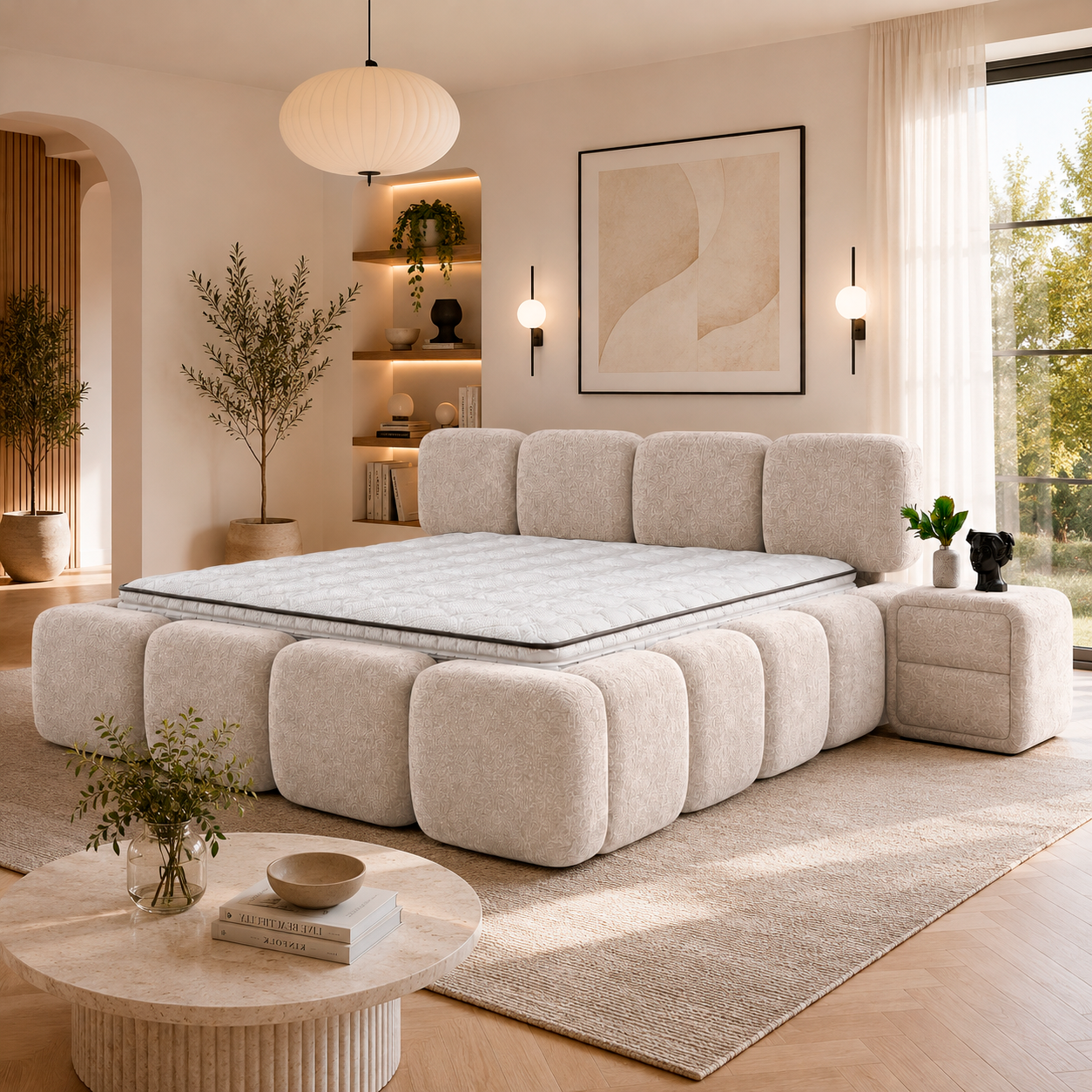 Upholstered bedroom with LEGO mattress 160 x 200 - cream 02