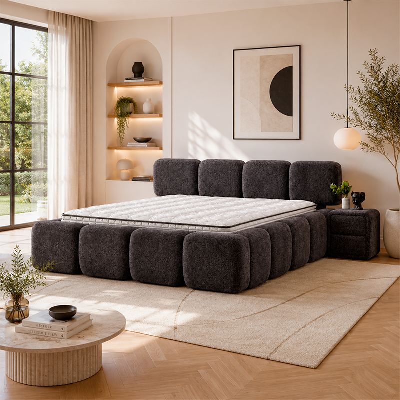 Upholstered bedroom with LEGO mattress 160 x 200 - anthracite SY
