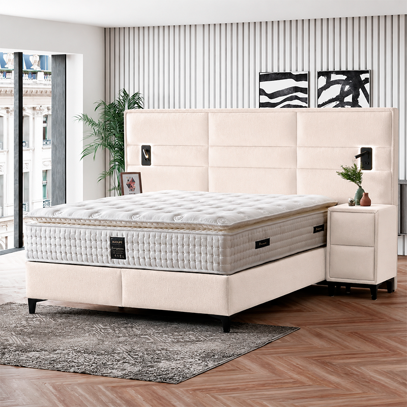 Upholstered bedroom with mattress MATHILDA 180 x 200 - cream 02