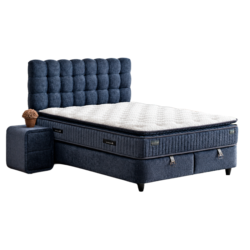 Upholstered bedroom with mattress ROYAL 160 x 200 - dark blue