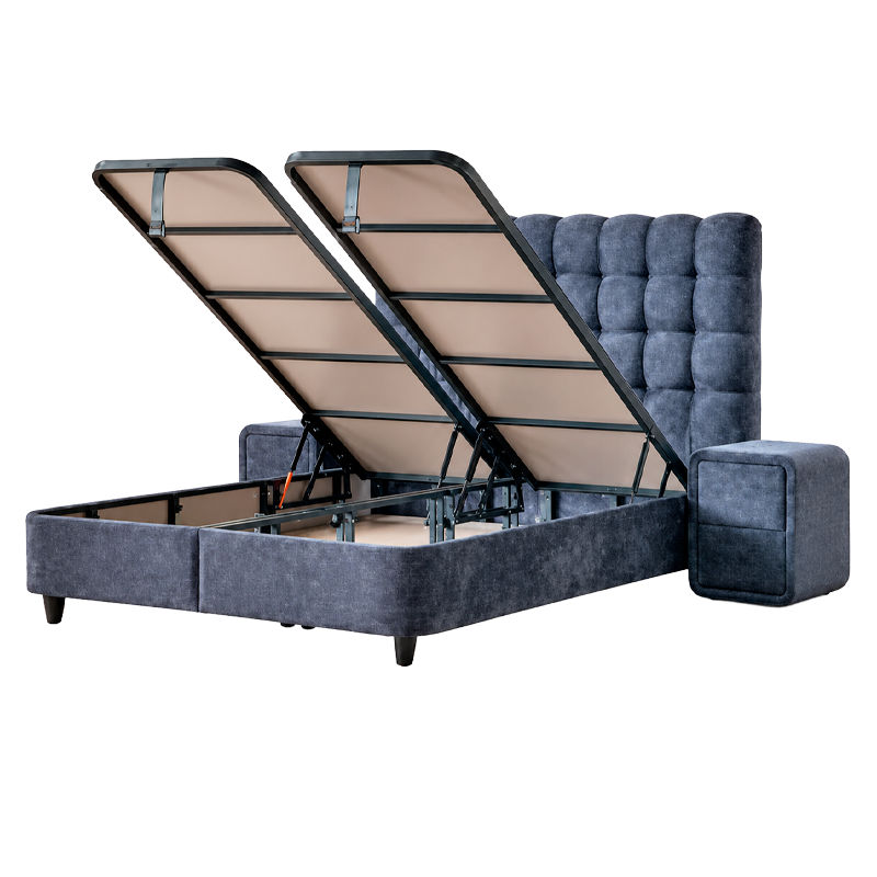 Upholstered bedroom with mattress ROYAL 160 x 200 - dark blue