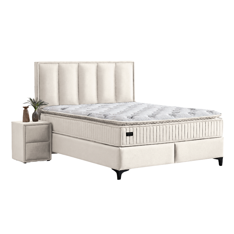 Upholstered bedroom with mattress HERMES 160 x 200 - ivory AN