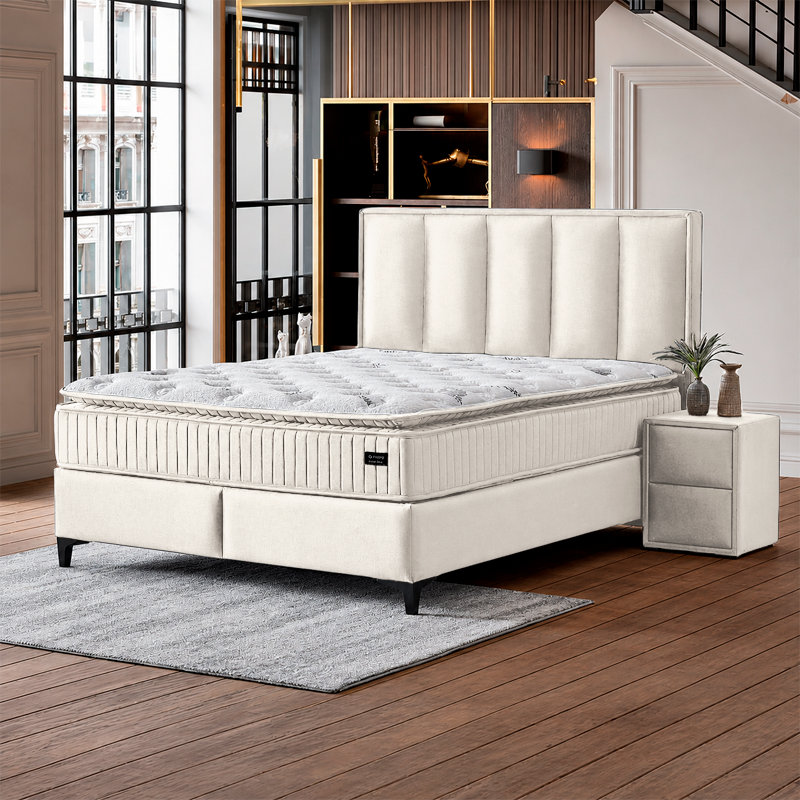 Upholstered bedroom with mattress HERMES 160 x 200 - ivory AN