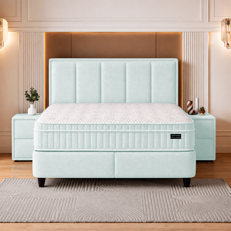 Upholstered bedroom with mattress ROYCE 160 x 200 - light green 03