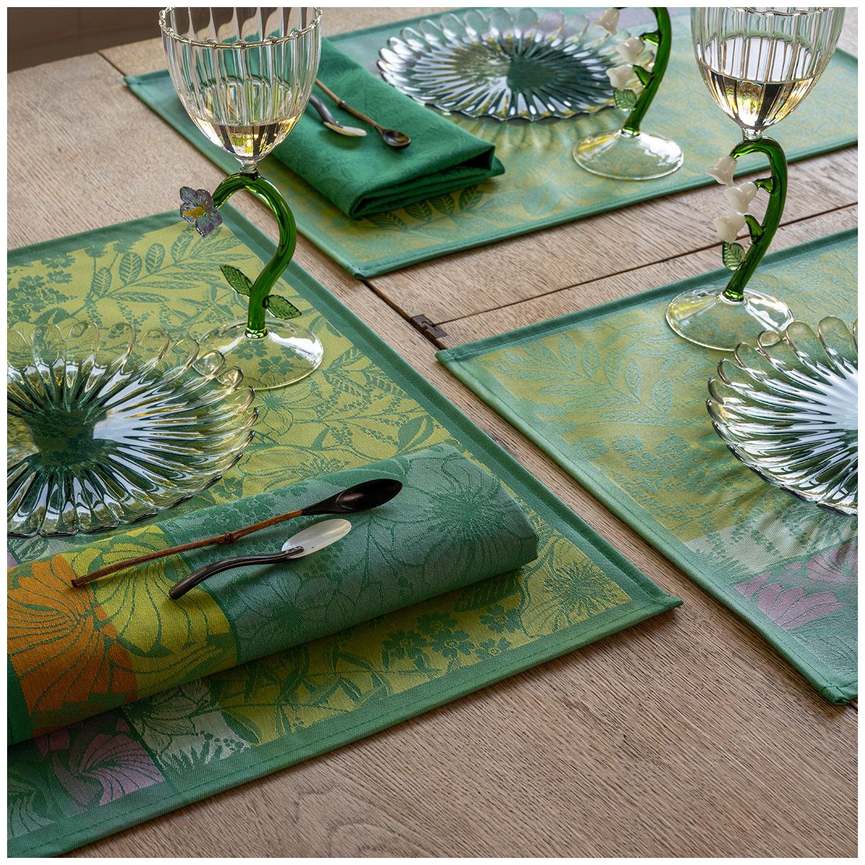 Подложка за сервиране Cottage промазан памук Цвят зелено