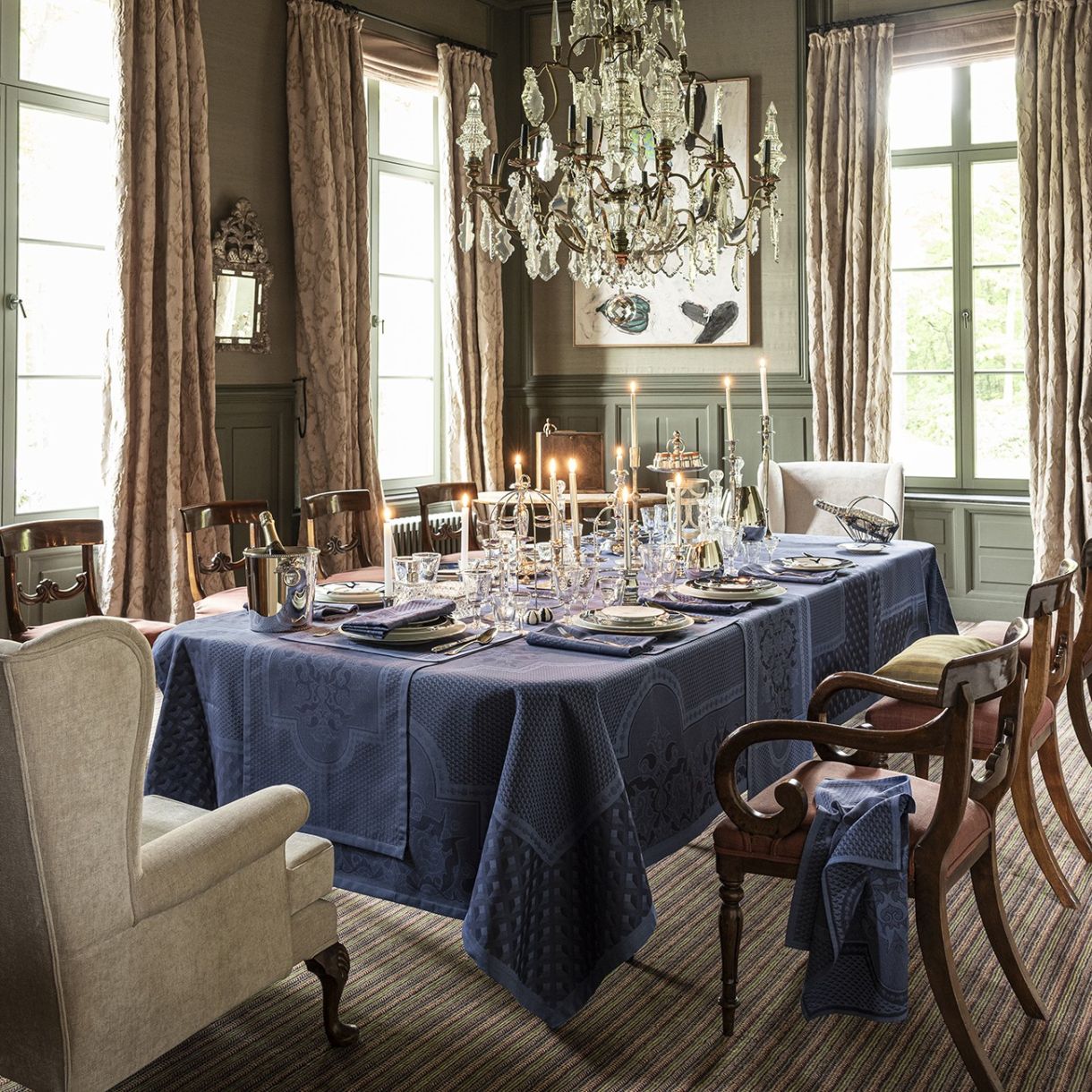 Τραπεζομάντιλο Palais Venitien 175cm 250cm Χρώμα σκούρο μπλε